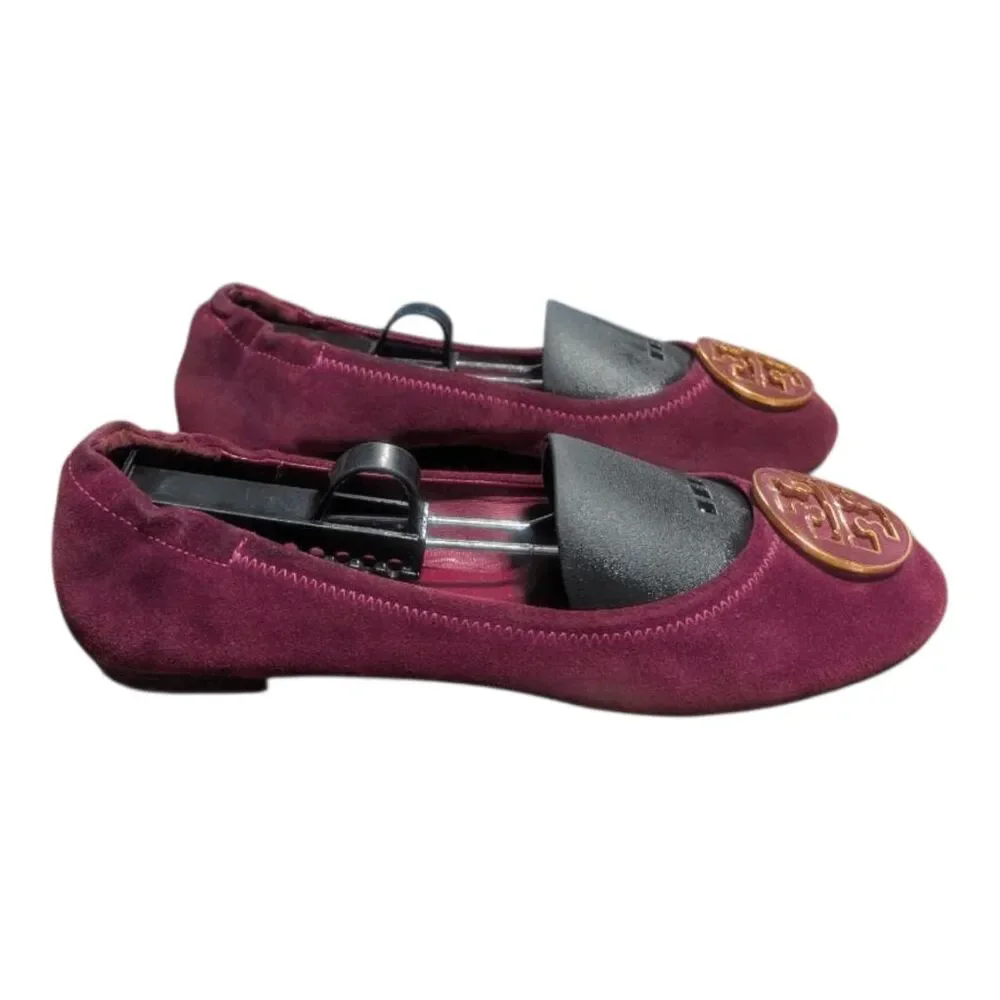 TORY BURCH Reva Maroon Suede Ballet Flats Size 8.5M
